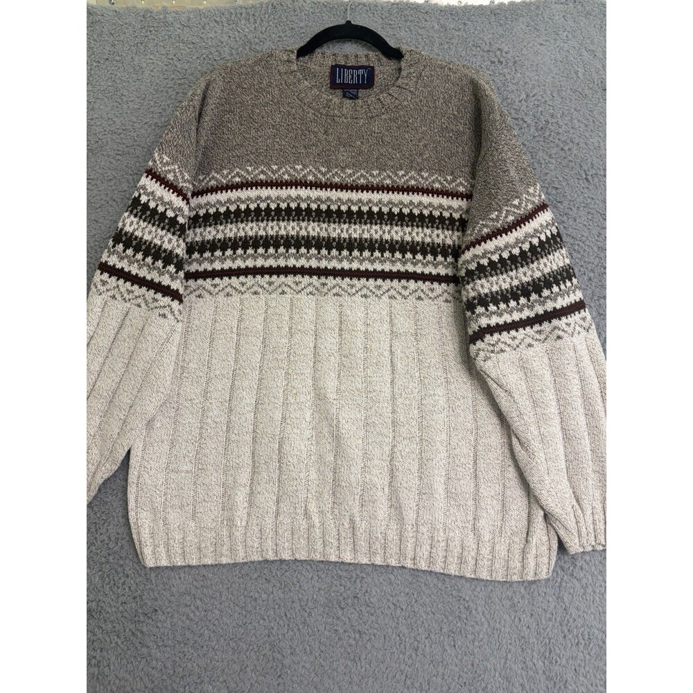 Vintage 90s Liberty Cable Knit Sweater Size Large Geometric Cosby Sweatshirt